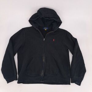 Kids Polo Ralph Lauren Black Full Zip Hoodie Size XL 18-20 Red Pony Logo